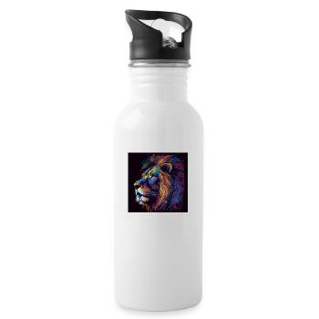 Proud Lion Portrait Head Old - Water bottle with straw - white - Right