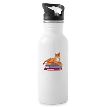 Cat Book Kitten Domestic Cat Books Reading Cats - Water bottle with straw - white - Right