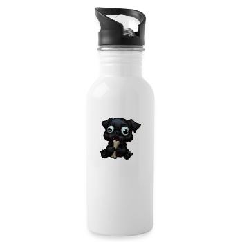 Little, dark Bulldog eating a bone - Trinkflasche mit integriertem Trinkhalm - Weiß - Rechts