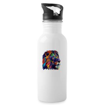 Lion Head Oil Painting Gift - Water bottle with straw - white - Right