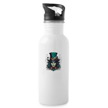 Creepy Hatter with Green Hair - Water bottle with straw - white - Right