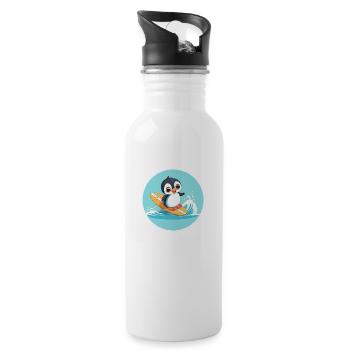 Süßer Surfender Pinguin auf einem Surfbrett - Trinkflasche mit integriertem Trinkhalm - Weiß - Rechts