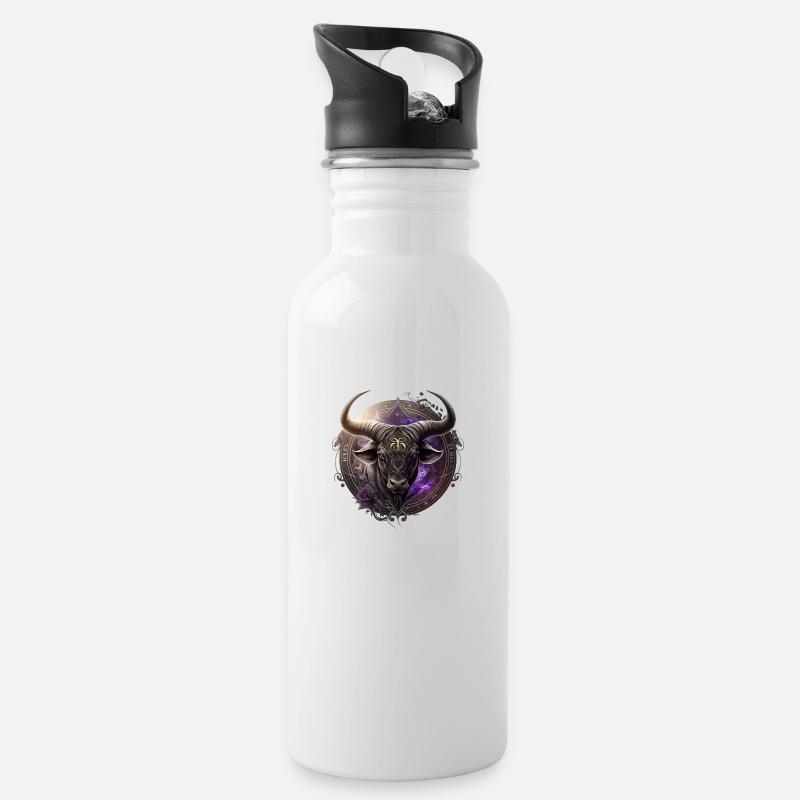 Stier-Horoskop - Trinkflasche mit integriertem Trinkhalm - Weiß