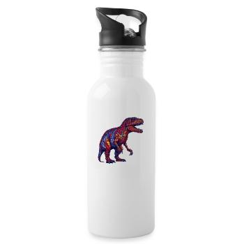 Dino Monster in bunten Farben und retro Optik - Trinkflasche mit integriertem Trinkhalm - Weiß - Rechts