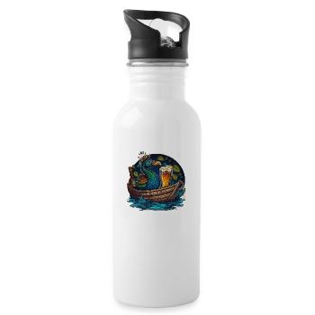 Pfau im Boot mit Bierglas - Trinkflasche mit integriertem Trinkhalm - Weiß - Rechts