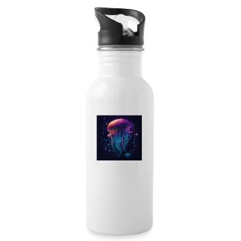 Neonfarbene Qualle schwimmt im Meer - Trinkflasche mit integriertem Trinkhalm - Weiß - Rechts