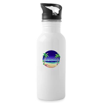 Summer Vacation Palm Sun Island Beach Palm - Water bottle with straw - white - Right