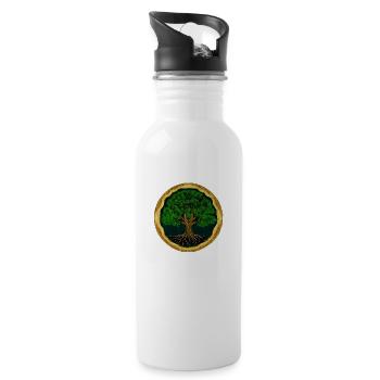 Tree of Life - digital drawing - wood look - Water bottle with straw - white - Right