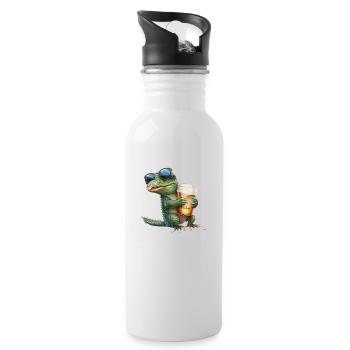 Crocodile enjoys beer with sunglasses - Water bottle with straw - white - Right
