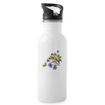 Bunter Vogel - Trinkflasche mit integriertem Trinkhalm - Weiß - Rechts