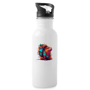 Mole rat fully on the move with backpack - Water bottle with straw - white - Right