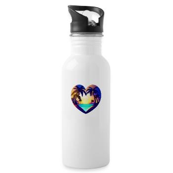 Strand Sonne Palme Sommerurlaub Insel Palmen - Trinkflasche mit integriertem Trinkhalm - Weiß - Rechts