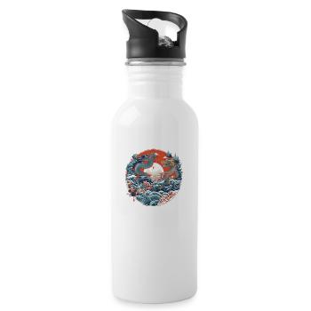 Chinesische Folklore - Trinkflasche mit integriertem Trinkhalm - Weiß - Rechts
