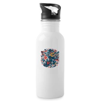 Amerikanische Folklore - Trinkflasche mit integriertem Trinkhalm - Weiß - Rechts