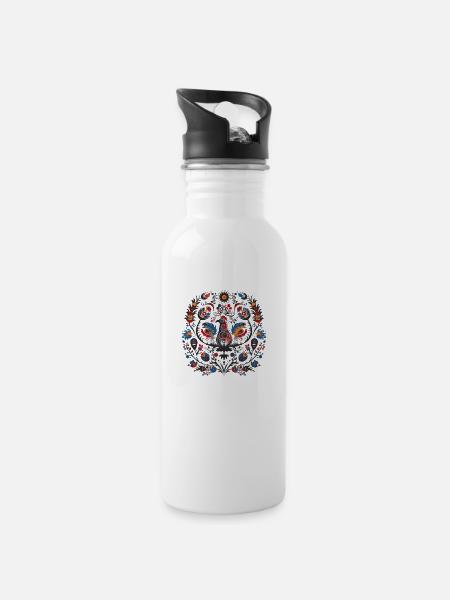 Der Vintage-Vogel - Trinkflasche mit integriertem Trinkhalm - Weiß