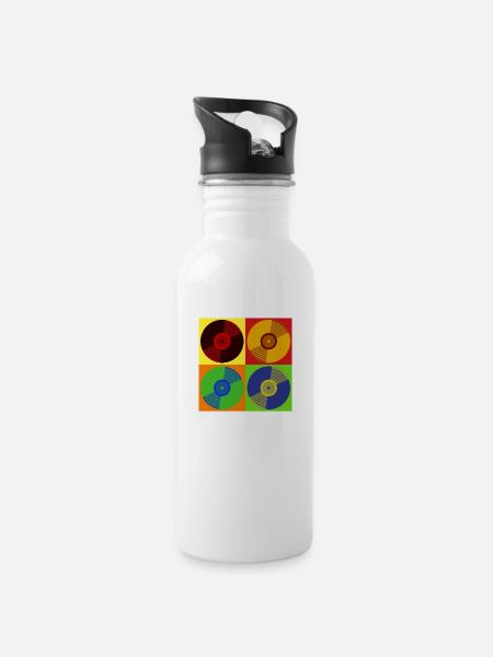 Vinyl Retro - Water bottle with straw - white