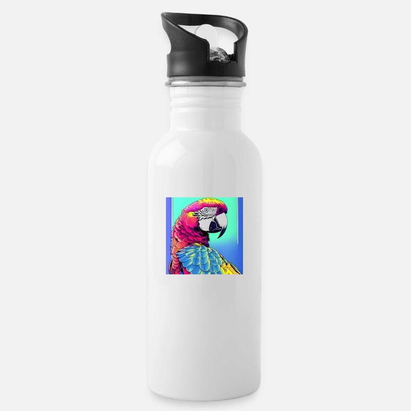 Neon Macaw - Water bottle with straw - white