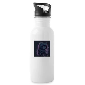 Katze auf Fahrrad - Trinkflasche mit integriertem Trinkhalm - Weiß - Rechts