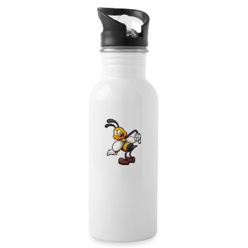 Cartoon-Biene mit Stich - Trinkflasche mit integriertem Trinkhalm - Weiß - Rechts