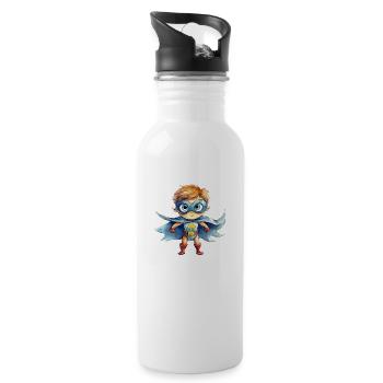Superhero Watercolor Illustration - Water bottle with straw - white - Right