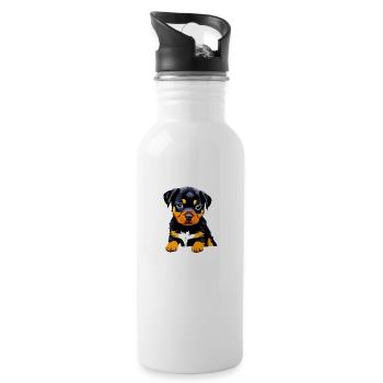 Rottweiler Dog Puppy Dog Rottweiler Puppy Dogs - Water bottle with straw - white - Right