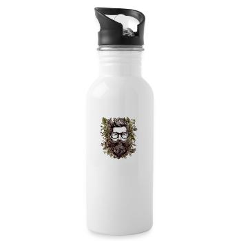 Hipster illustration framed with leaves - Water bottle with straw - white - Right
