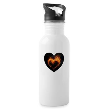 Brennendes Herz, ein Symbol für Leidenschaft - Trinkflasche mit integriertem Trinkhalm - Weiß - Rechts