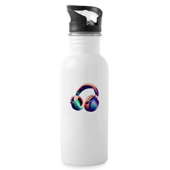 Headphones Singing Musicians Gamers Singers Listening to music - Water bottle with straw - white - Right