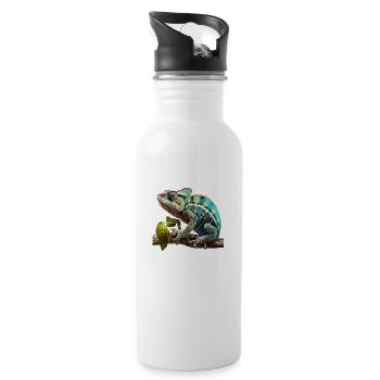 Chamäleon auf Ast - Trinkflasche mit integriertem Trinkhalm - Weiß - Rechts