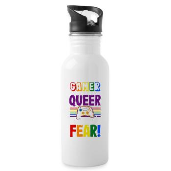 Gamer et queer, rien à craindre! - Gourde avec paille intégrée - blanc - Droite