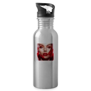 Femme sexy aux lèvres rouges - Gourde avec paille intégrée - argent clair - Droite