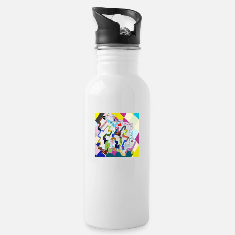 Altes mehrfarbiges Labyrinth v4.00 - Trinkflasche mit integriertem Trinkhalm - Weiß