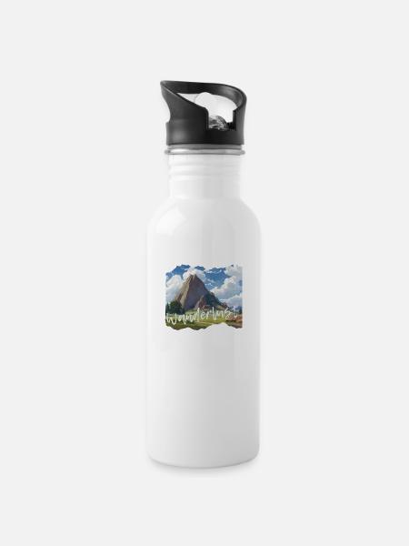 Wandern - Trinkflasche mit integriertem Trinkhalm - Weiß