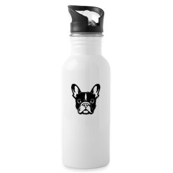 Französische Bulldogge Frenchie Boston Terrier - Trinkflasche mit integriertem Trinkhalm - Weiß - Rechts