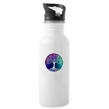 Meditation Baum des Lebens Lebensbaum Yoga - Trinkflasche mit integriertem Trinkhalm - Weiß - Rechts