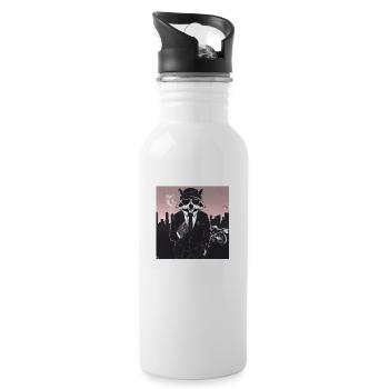 Gangster Waschbär - Trinkflasche mit integriertem Trinkhalm - Weiß - Rechts