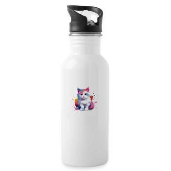 Splash Cat Kitty Design Present Idea - Water bottle with straw - white - Right