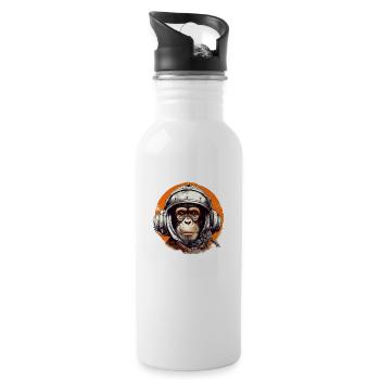 Weltraum Affe Retro Zeichnung - Trinkflasche mit integriertem Trinkhalm - Weiß - Rechts