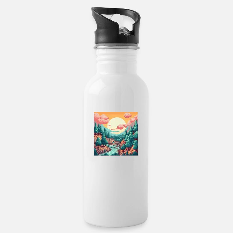 Wald Landschaft bei Tag - Trinkflasche mit integriertem Trinkhalm - Weiß