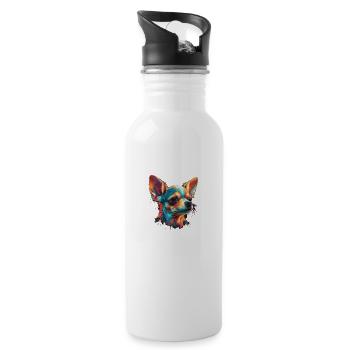 Chihuahua | Abstrakte Malerei | Farbe | Niedlicher - Trinkflasche mit integriertem Trinkhalm - Weiß - Rechts
