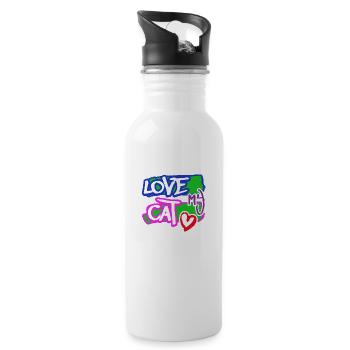 Love my Cat - Trinkflasche mit integriertem Trinkhalm - Weiß - Rechts