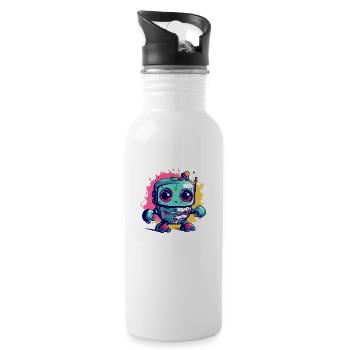 Blockieren Sie den kawaiianischen Roboter - Trinkflasche mit integriertem Trinkhalm - Weiß - Rechts