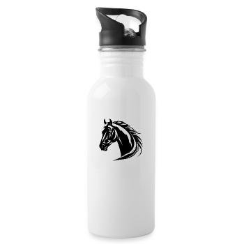 Pferd Pferdekopf Pony - Trinkflasche mit integriertem Trinkhalm - Weiß - Rechts
