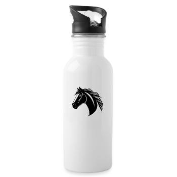 Pferd Pferdekopf Pony - Trinkflasche mit integriertem Trinkhalm - Weiß - Rechts