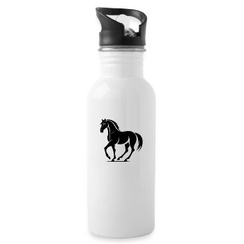 Pferd Pferdekopf Pony - Trinkflasche mit integriertem Trinkhalm - Weiß - Rechts