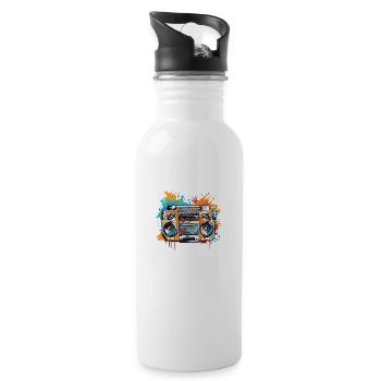 Graffiti Radio - Trinkflasche mit integriertem Trinkhalm - Weiß - Rechts