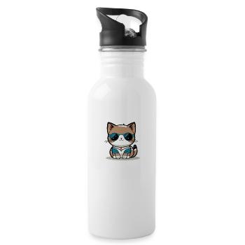 Pngtree mignon chat vecteur portant un t-shirt 9026602 - Gourde avec paille intégrée - blanc - Droite