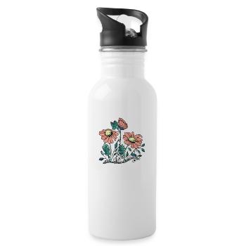 Blumen - Trinkflasche mit integriertem Trinkhalm - Weiß - Rechts