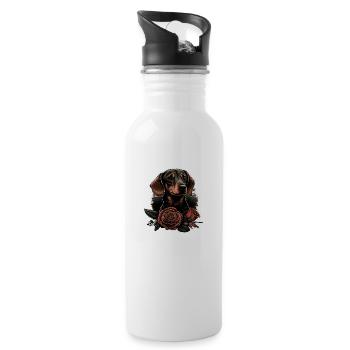 Dackelkunst - Trinkflasche mit integriertem Trinkhalm - Weiß - Rechts