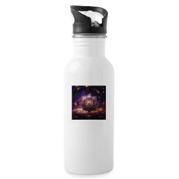 Crystal, Matrix, Chakra, Purple and Gold - Water bottle with straw - white - Right